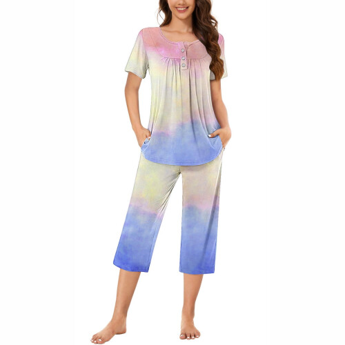 Γυναικείο σετ πιτζάμας tie dye lounge με κάπρι παντελόνι και