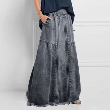 Dámská džínová maxi sukně s vysokým pasem, šedá, slim fit