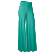 Women's green elastic waist wide leg trousers