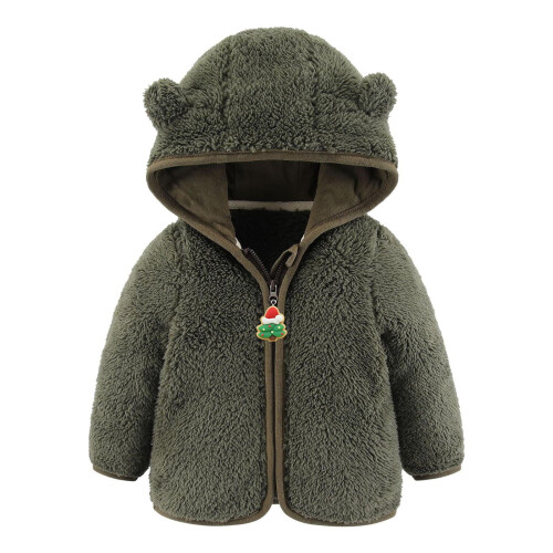 Giacca con cappuccio foderata in pile per neonati, verde oliva, 0-6 mesi