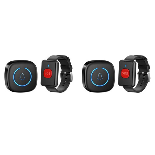 2X Wireless Watch Button Pager Emergency SOS Pager Emergency Call Button US Plug Black