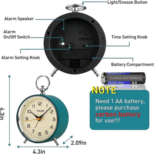 Analog Alarm Clock with Night Light and Snooze Function 1