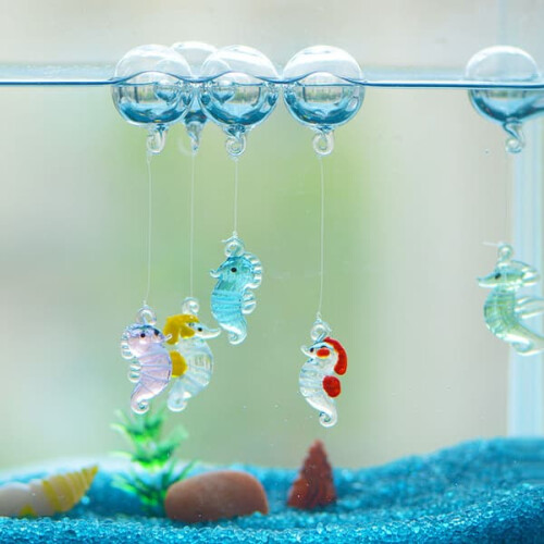 Floating seahorse aquarium decoration green 2