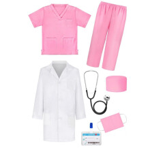 Completo da dottore per bambini: camice bianco da laboratorio con dettagli rosa.