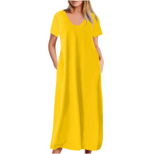 Damen-Maxikleid mit V-Ausschnitt und kurzen Ärmeln in Übergröße
