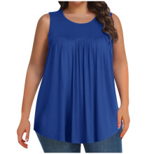 Camiseta sin mangas de talla grande para mujer, cuello redondo, parte delantera plisada, corte holgado.