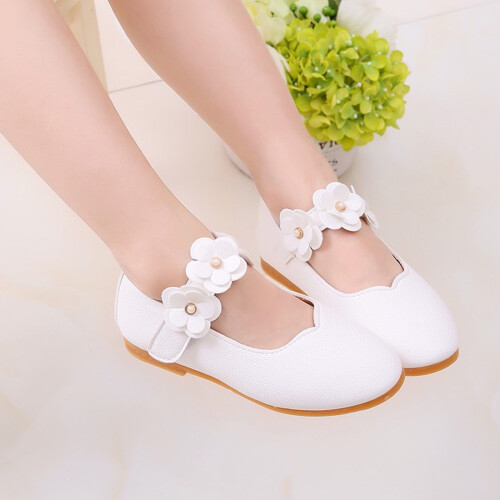 Chaussures de danse fleuries pour filles, semelle souple, blanches, taille 26
