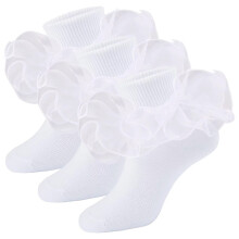 Chaussettes enfant en dentelle florale blanche à volants, lot de 3 paires