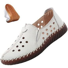 Zapatos planos casuales sin cordones con aberturas y mocasines de piel para mujer