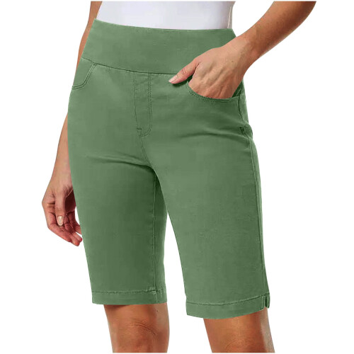 Γυναικεία μονόχρωμη ελαστική βερμούδα twill με τσέπες