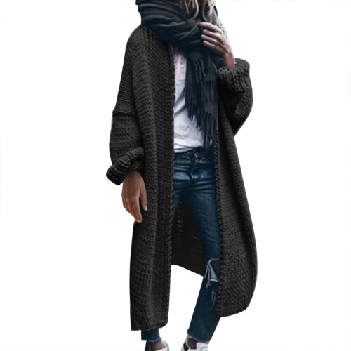 Schwarzer, einfarbiger, locker gestrickter Damen-Cardigan