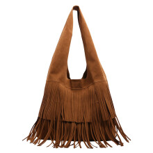 Sac bandoulière à franges en daim marron pour femme, grande capacité