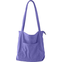 Sac cabas en velours côtelé pour femme avec poche avant et fermeture éclair