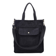 Sac cabas en velours côtelé pour femme, sac à bandoulière noir