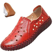 Mocasines de piel para mujer, casuales, con aberturas y diseño plano.