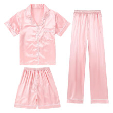 Mädchen-Pyjama-Set aus Seidensatin, kurzärmelig, leicht