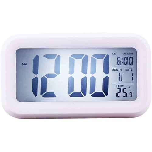 LED Digital Alarm Clock Battery Operated White 2
