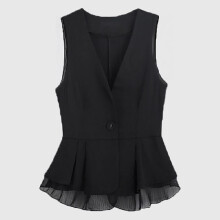 Mouwloos V-hals vest van chiffon voor dames, zwart, maat M