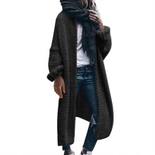 Ensfarvet sort cardigan til kvinder i løs strik, oversized