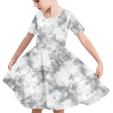 Mädchen-Skaterkleid mit Farbverlauf und Batikmuster, A-Linie, kurze Ärmel