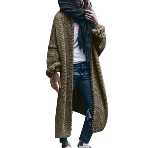 Damen-Cardigan, olivgrün, einfarbig, locker gestrickt
