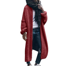 Damen-Strickjacke in Burgunderrot, einfarbig, Oversize-Schnitt