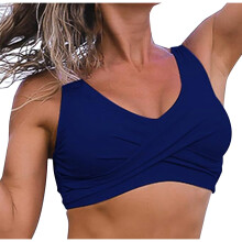 Top de bikini acolchado con escote en V y detalle retorcido en la parte delantera para mujer, color azul oscuro.