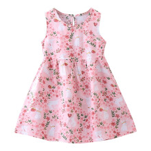 Mädchen Baumwoll-Sommerkleid mit Blumenmuster, ärmellos, rosa