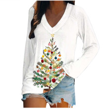 Maglia da donna a maniche lunghe con stampa natalizia e scollo a V