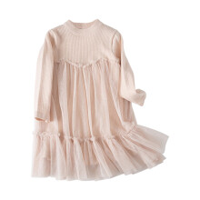 Kleinkind Mädchen Strickkleid aus Tüll mit Stufenmuster, Khaki, 1-4 Jahre
