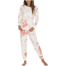 Damespyjamaset: casual top met lange mouwen en broek, wit, maat XL