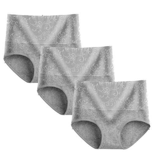 Damen-Baumwollslips mit hohem Bund, 3er-Pack, Grau, XXL