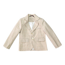 Blazer da ragazzo con revers a tacca, fantasia a quadri color kaki