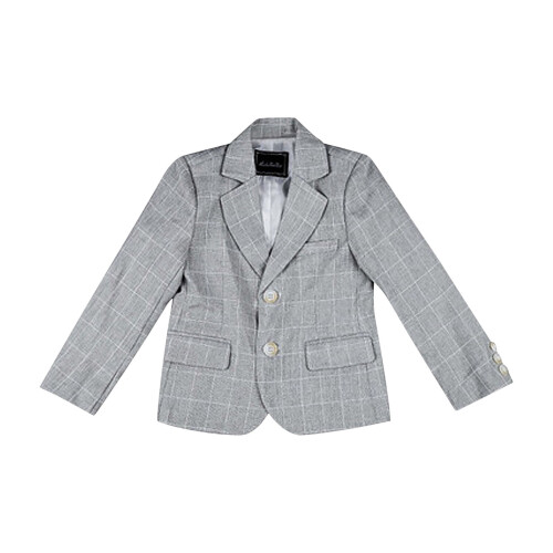 Boys Blazer Jacket Notched Lapel Plaid Gray Size 2T-6X