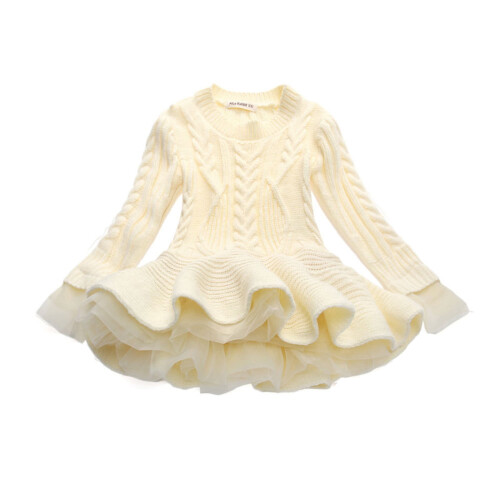 Mädchen Winterpulloverkleid Langarm Beige