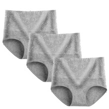 Damen-Baumwollslips mit hohem Bund, 3er-Pack, Grau, Größe 5XL