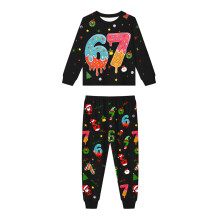 Kerstpyjamaset voor het hele gezin, lange mouwen, zwart, maat 6Y