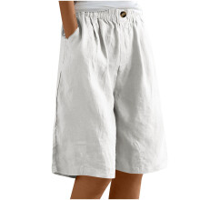 Knelange shorts i lin med vide ben til dame