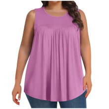 Camiseta sin mangas de talla grande para mujer, cuello redondo, parte delantera plisada, ideal para el verano.