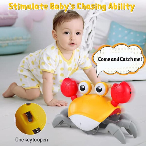 Crab Toy with Obstacle Avoidance Music Lights Orange 1pc 1