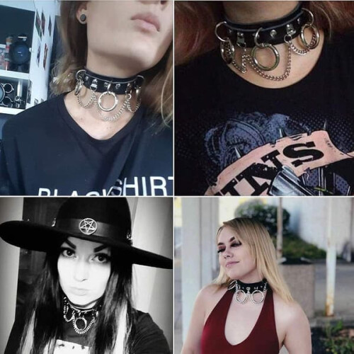 Leather Necklace PU Gothic Punk O-Ring Spike Rivet 1