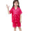 Mädchen-Freizeitpyjama-Set aus Seidensatin, 3-teilig, pinkfarben 3