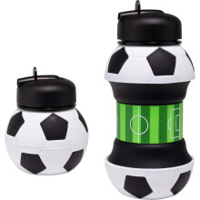 Collapsible Silicone Soccer  Water Bottle for Kids, 550ml with Clip, Leak-Proof Spout, Portable Sports Drink Bottle