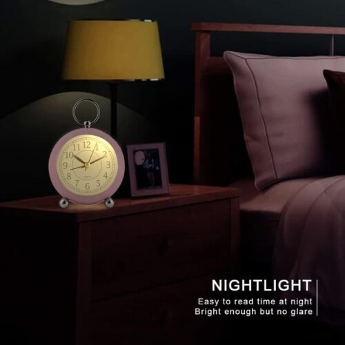 Silent Battery Alarm Clock with Night Light Pink 1