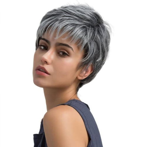 Gray Synthetic Wig for Women Layered Ash White 2