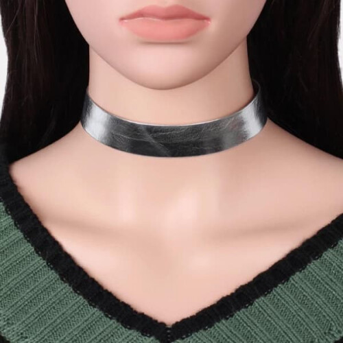 Silver metallic choker necklace one piece 2