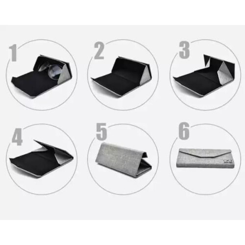 Grey linen glasses case for women hard triangle foldable 1