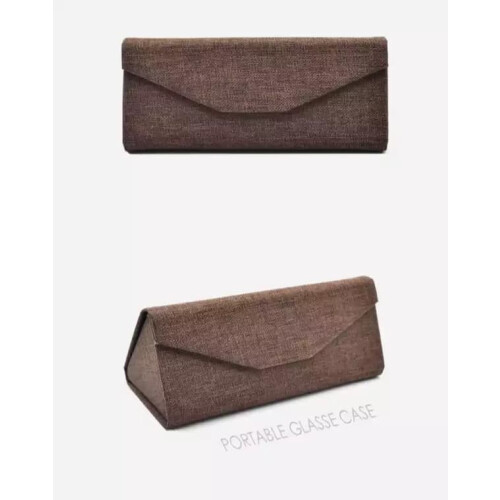 Grey linen glasses case for women hard triangle foldable 2