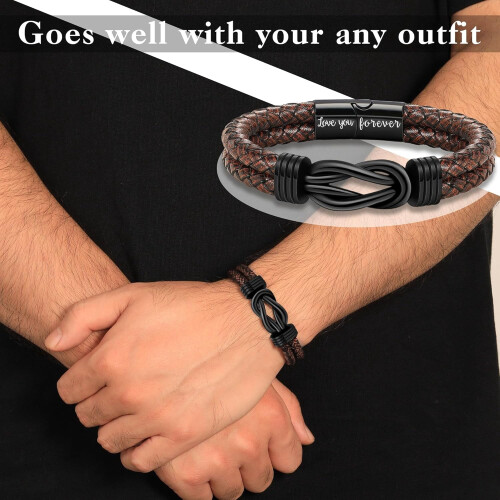 Pulseira masculina trançada em couro marrom (1 peça) 1