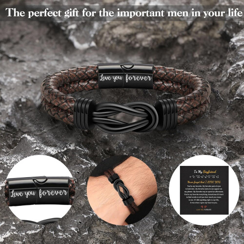 Pulseira masculina trançada em couro marrom (1 peça) 2